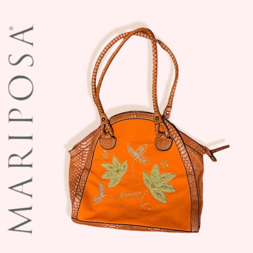 MARIPOSA Orange and Green Floral Handbag/ Shoulder Bag Floral